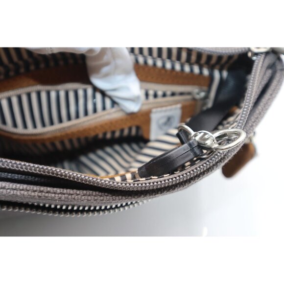 Travelon RFID Crossbody Bag With Striped Lining  Adjustable Strap In Gray Canvas - Picture 5 of 7